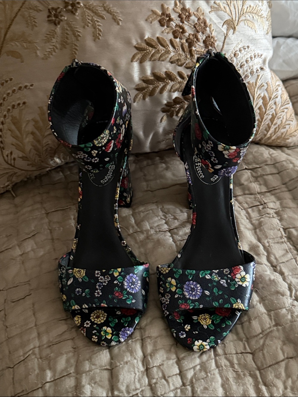 Brooks Brothers Red Fleece Black Floral Ankle-Strap Heels beautiful shoes